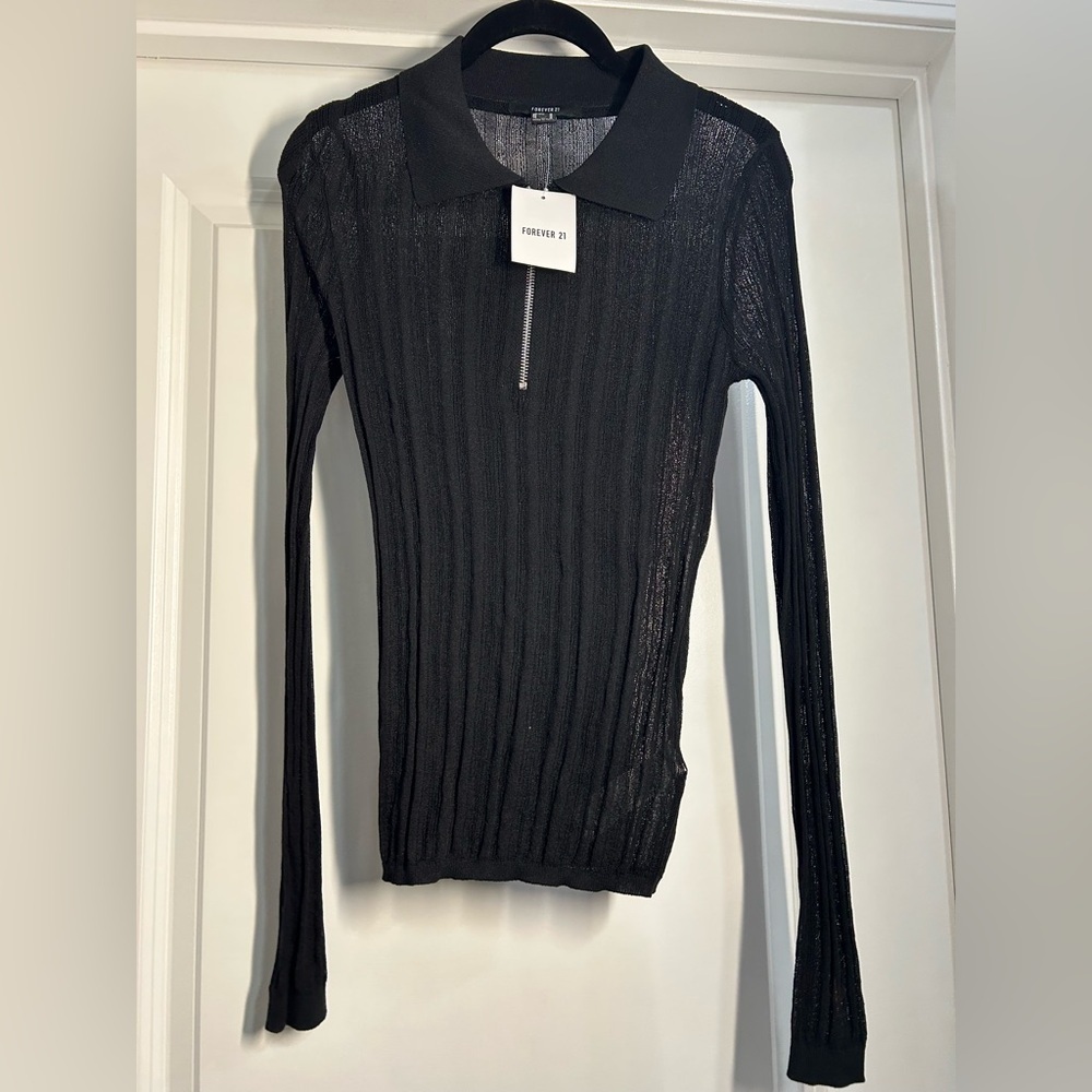 Forever 21 Black Sheer Ribbed Top